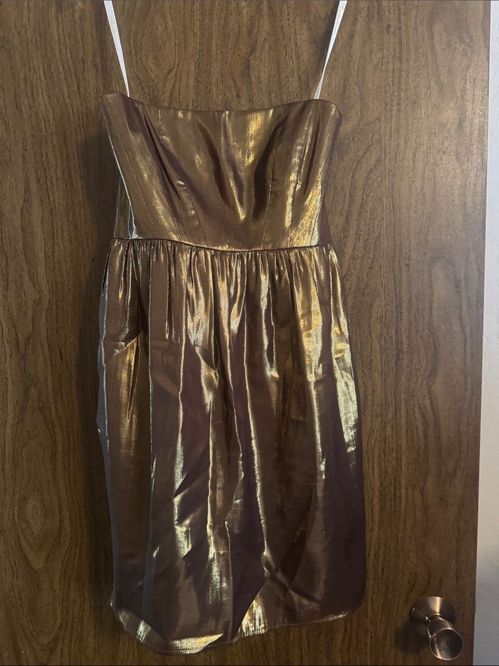 Shoshanna Metallic Gold Strapless Cocktail Dress